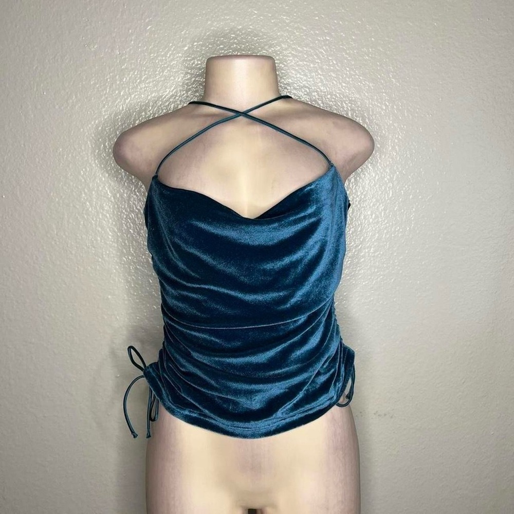 Elegant Teal Velvet Halter Top